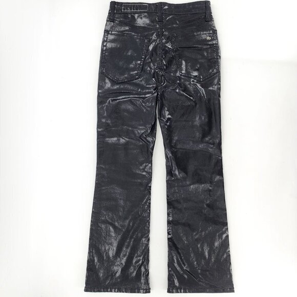 RAG & BONE Casey High-Rise Ankle Flare Coated Black Jeans WDD22F2917GBL - Picture 9 of 13